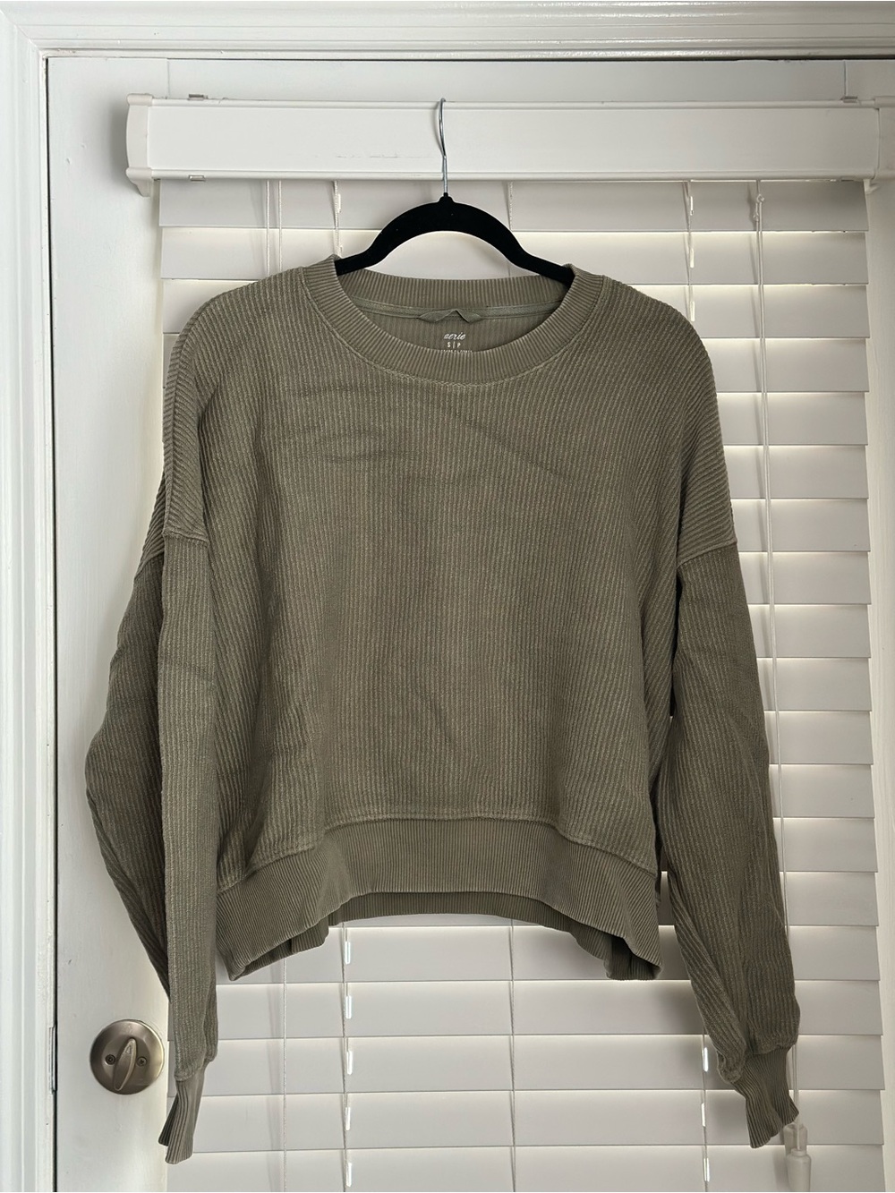 aerie Olive Ribbed Crewneck Sweater
